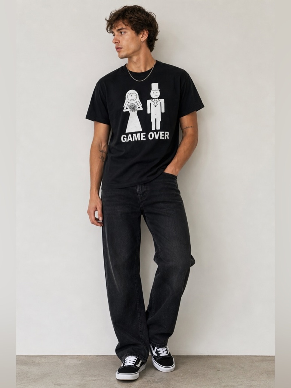 INK Inc. “Game Over” Graphic Tee Black Size L Funny Wedding Print